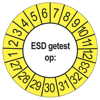 Keuringsstickers ESD Getest op 2027 | 50 stuks, Ø 35 mm | Buiten Geel