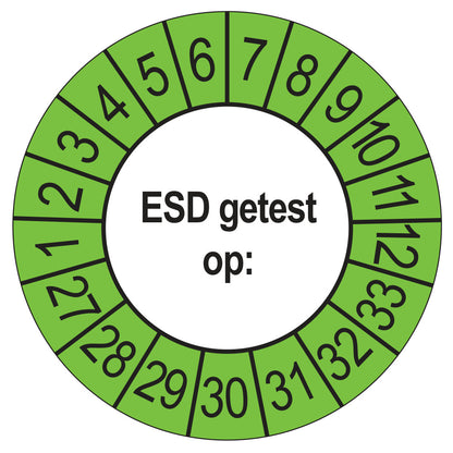 Keuringsstickers ESD Getest op 2027 | 50 stuks, Ø 35 mm | Buiten Groen