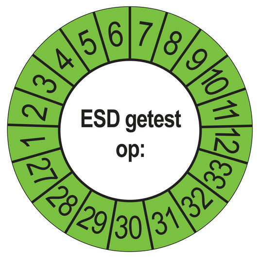 Keuringsstickers ESD Getest op 2027 | 50 stuks, Ø 35 mm | Buiten Groen