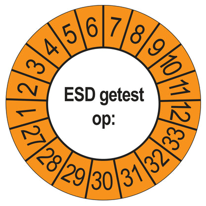 Keuringsstickers ESD Getest op 2027 | 50 stuks, Ø 35 mm | Buiten Oranje