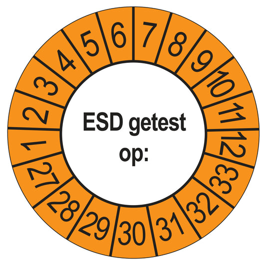 Keuringsstickers ESD Getest op 2027 | 50 stuks, Ø 35 mm | Buiten Oranje