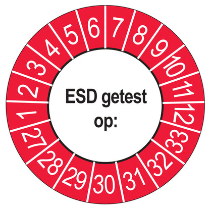 Keuringsstickers ESD Getest op 2027 | 50 stuks, Ø 35 mm | Buiten Rood