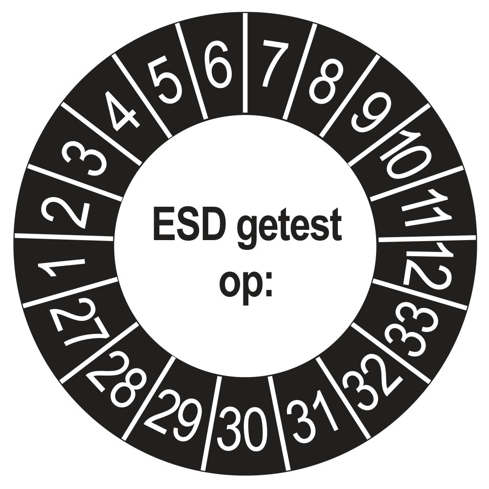 Keuringsstickers ESD Getest op 2027 | 50 stuks, Ø 35 mm | Buiten Zwart