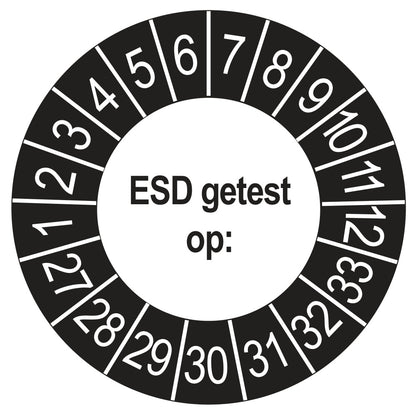 Keuringsstickers ESD Getest op 2027 | 50 stuks, Ø 35 mm | Buiten Zwart
