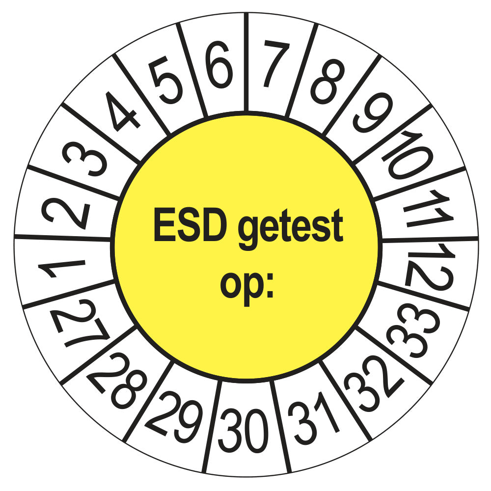 Keuringsstickers ESD Getest op 2027 | 50 stuks, Ø 35 mm | Geel