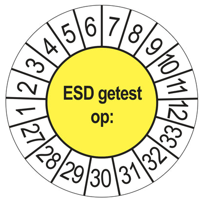 Keuringsstickers ESD Getest op 2027 | 50 stuks, Ø 35 mm | Geel