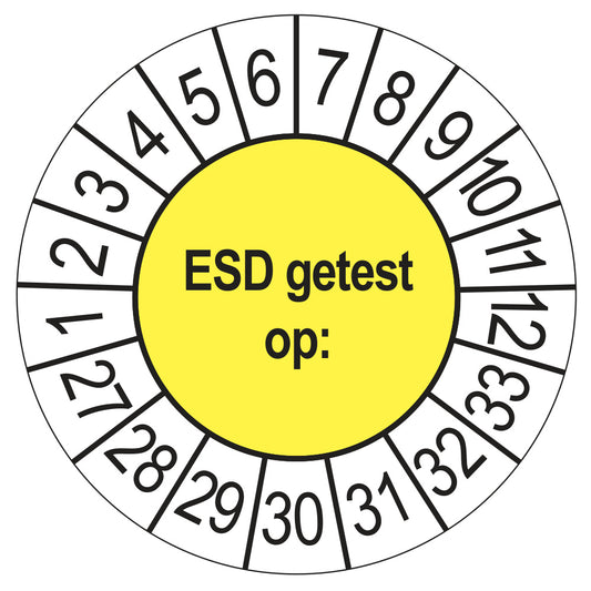 Keuringsstickers ESD Getest op 2027 | 50 stuks, Ø 35 mm | Geel