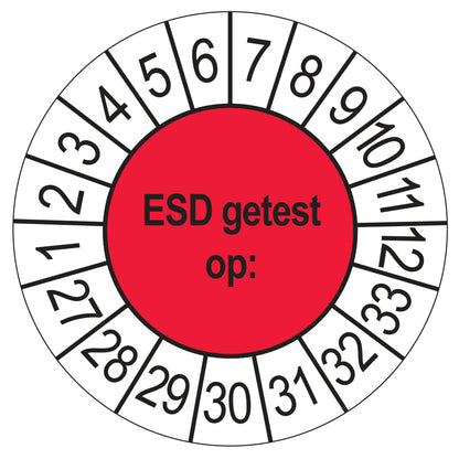 Keuringsstickers ESD Getest op 2027 | 50 stuks, Ø 35 mm | Rood