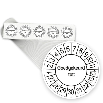 Keuringsstickers Goedgekeurd tot 2027 | 1000 stuks, Ø 35 mm | Wit - stapel stroken