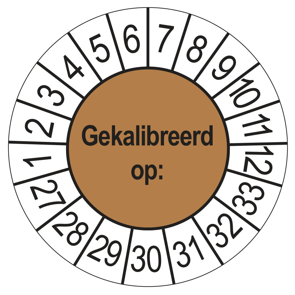 Keuringssticker Gekalibreerd op 2027, bruin, Ø 35 mm