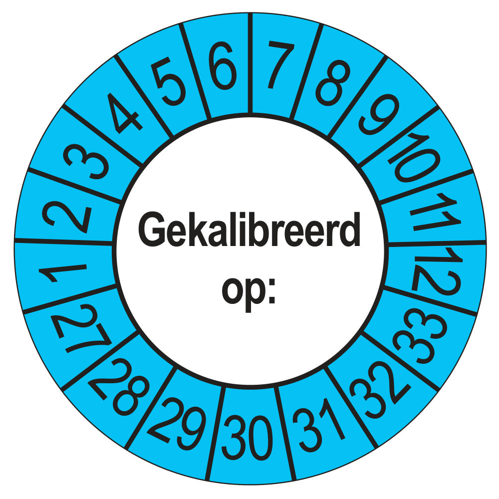 Keuringssticker Gekalibreerd op 2027, buiten blauw, Ø 35 mm