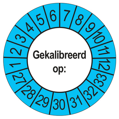 Keuringssticker Gekalibreerd op 2027, buiten blauw, Ø 35 mm