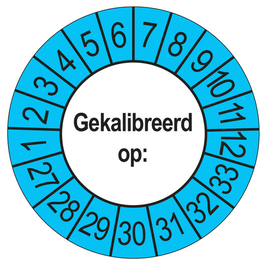 Keuringssticker Gekalibreerd op 2027, buiten blauw, Ø 35 mm