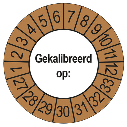 Keuringssticker Gekalibreerd op 2027, buiten bruin, Ø 35 mm