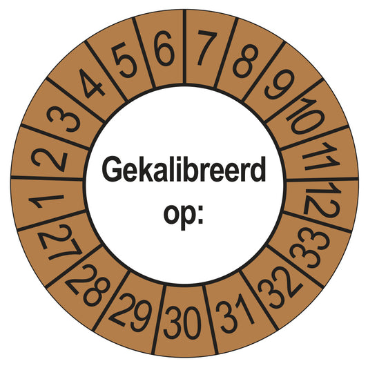 Keuringssticker Gekalibreerd op 2027, buiten bruin, Ø 35 mm