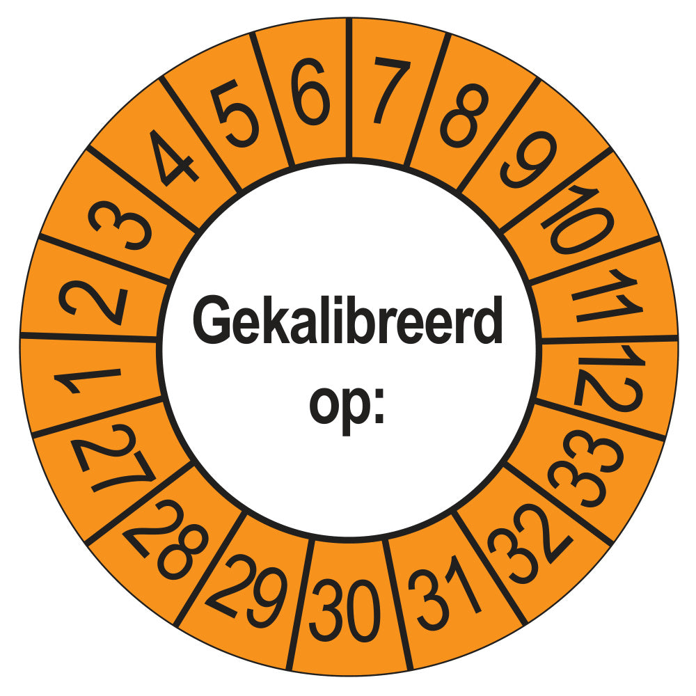 Keuringssticker Gekalibreerd op 2027, buiten oranje, Ø 35 mm