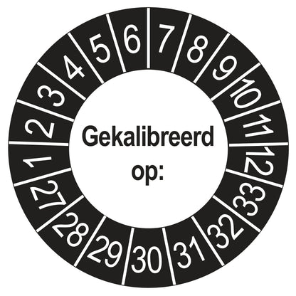 Keuringssticker Gekalibreerd op 2027, buiten zwart, Ø 35 mm
