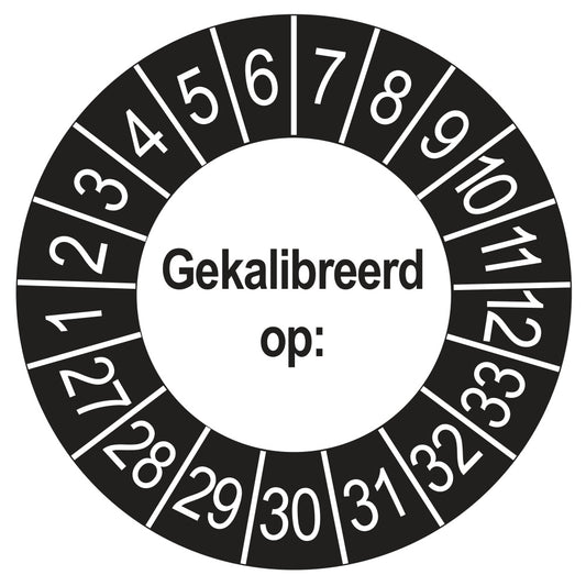 Keuringssticker Gekalibreerd op 2027, buiten zwart, Ø 35 mm