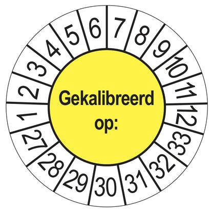 Keuringssticker Gekalibreerd op 2027, geel, Ø 35 mm