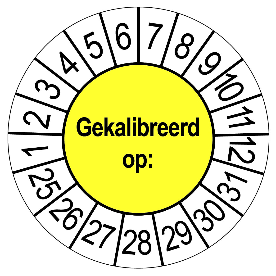 Keuringsstickers Gekalibreerd op: Rond 35 mm Geel 50 stuks