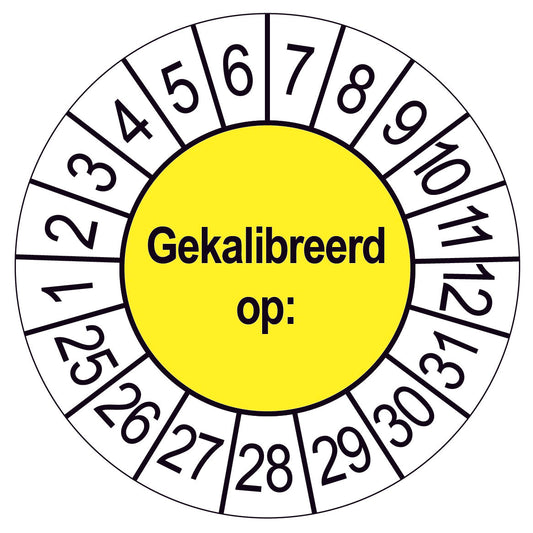 Keuringsstickers Gekalibreerd op: Rond 35 mm Geel 50 stuks