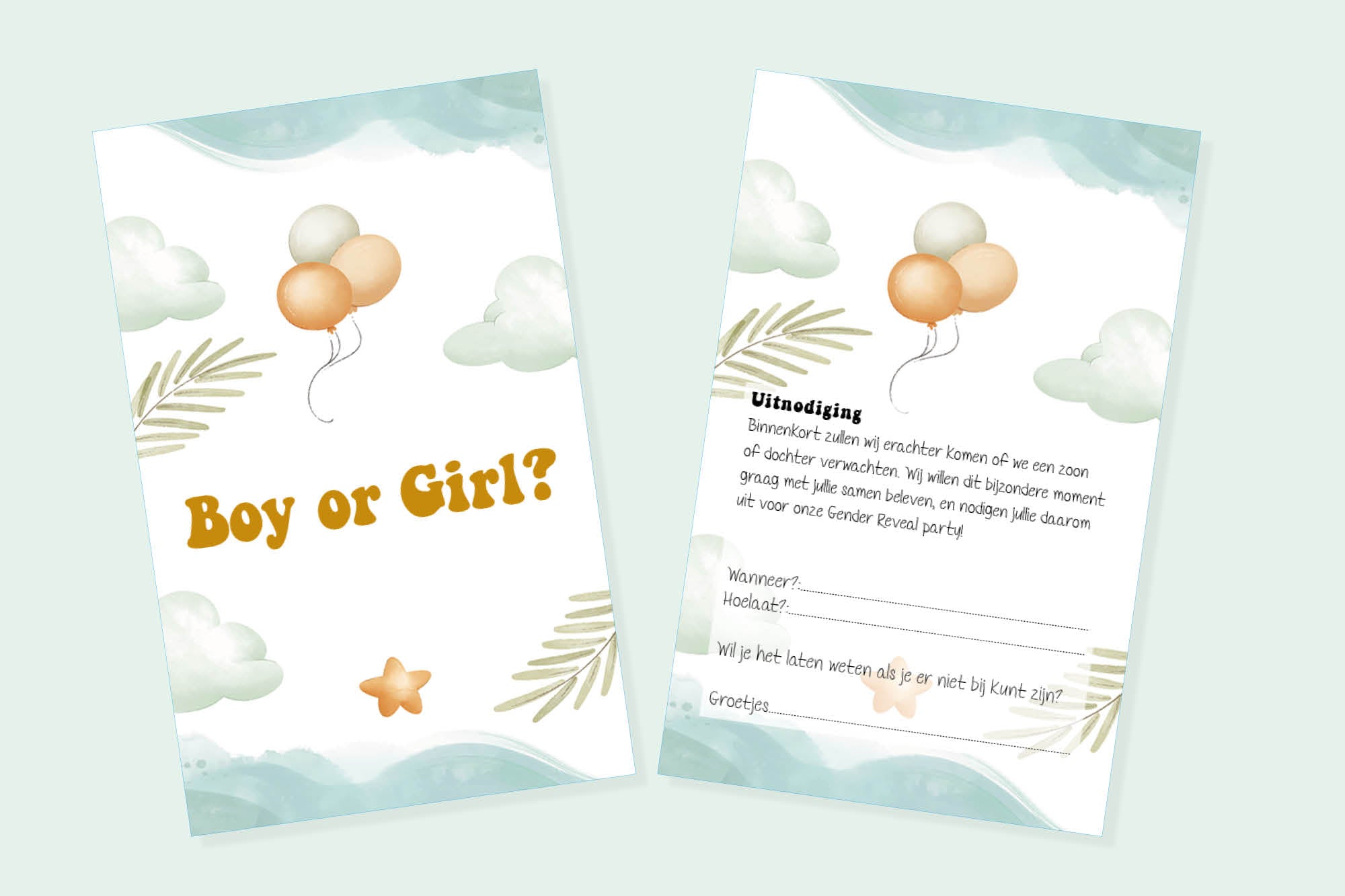 16 x Gender Reveal uitnodiging - Babyshower - uitnodigingen met enveloppen - Gender reveal - uitnodiging feest