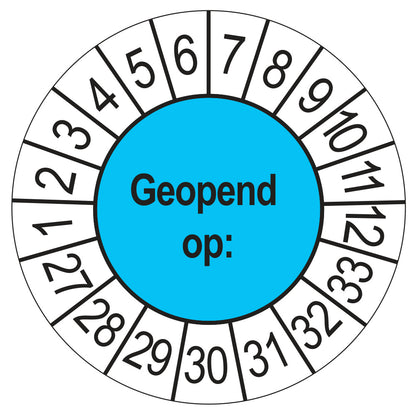 Keuringssticker Geopend op 2027, blauw, Ø 35 mm