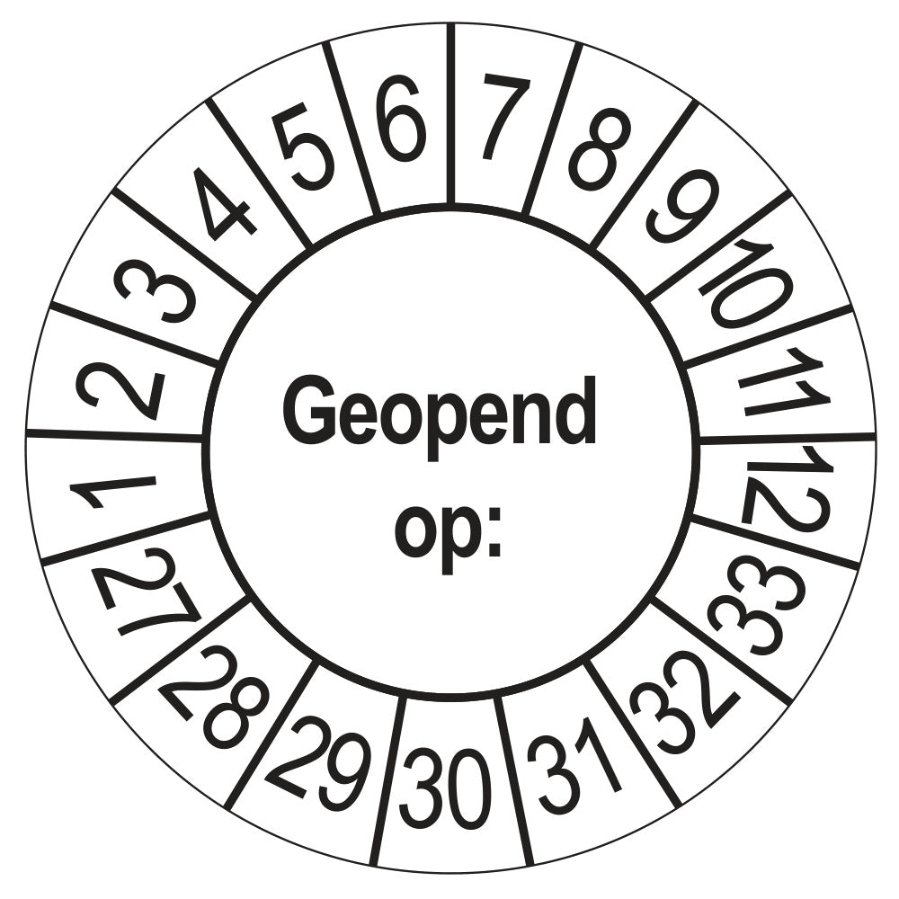 Keuringssticker Geopend op 2027, wit, Ø 35 mm