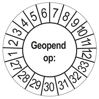 Keuringssticker Geopend op 2027, wit, Ø 35 mm