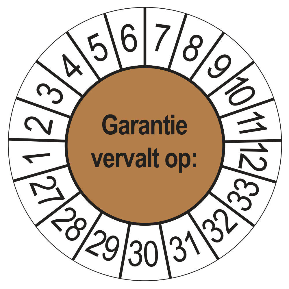 Keuringssticker Garantie vervalt op 2027, bruin, Ø 35 mm