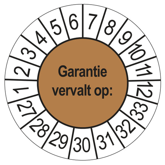 Keuringssticker Garantie vervalt op 2027, bruin, Ø 35 mm