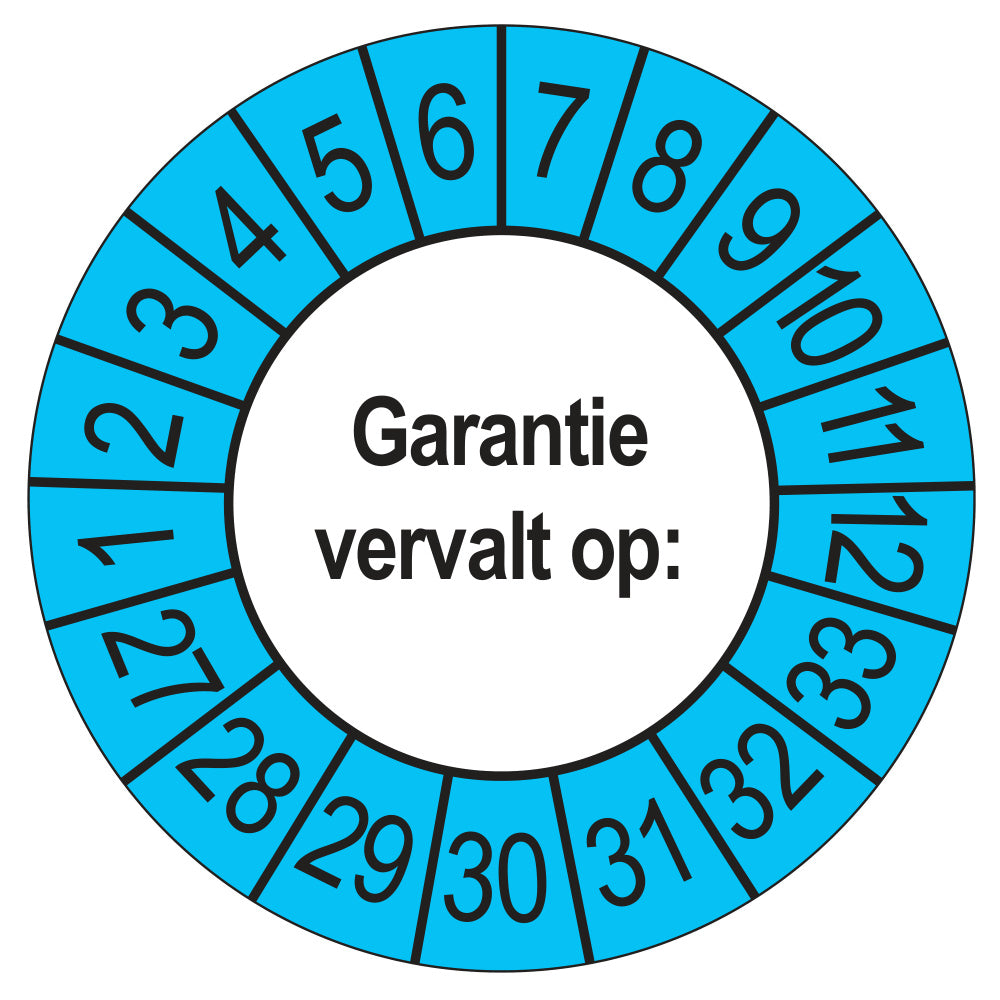 Keuringssticker Garantie vervalt op 2027, buiten blauw, Ø 35 mm