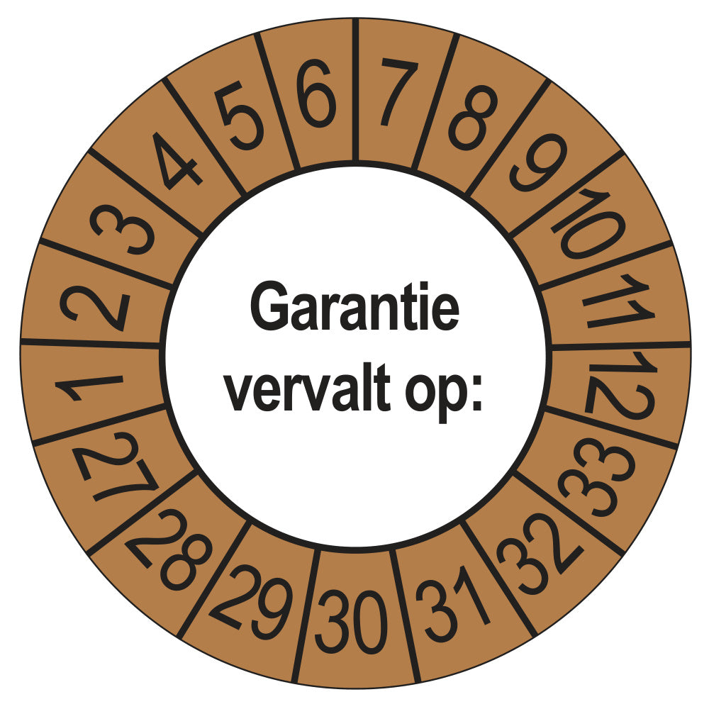 Keuringssticker Garantie vervalt op 2027, buiten bruin, Ø 35 mm