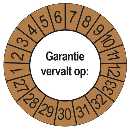 Keuringssticker Garantie vervalt op 2027, buiten bruin, Ø 35 mm