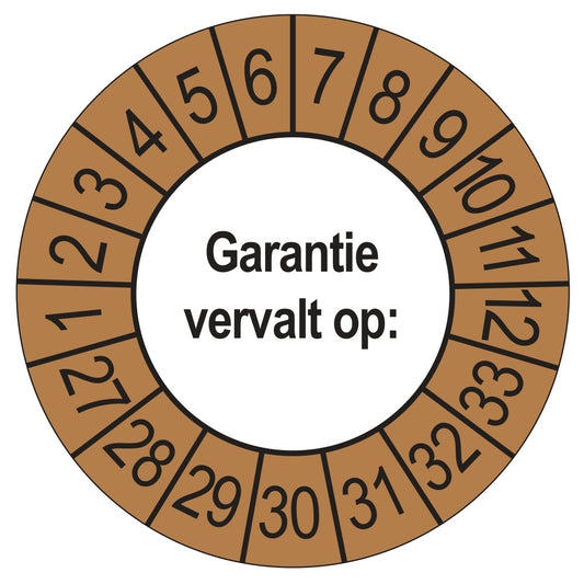 Keuringssticker Garantie vervalt op 2027, buiten bruin, Ø 35 mm