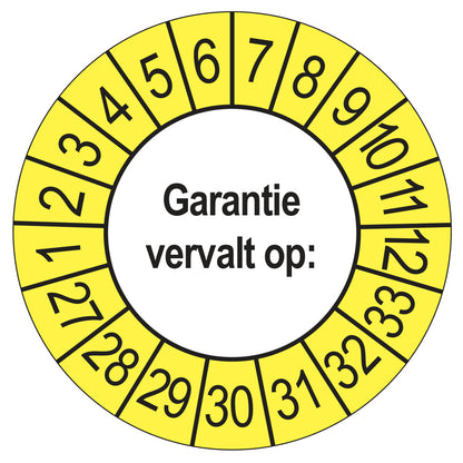 Keuringssticker Garantie vervalt op 2027, buiten geel, Ø 35 mm