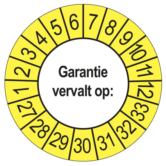 Keuringssticker Garantie vervalt op 2027, buiten geel, Ø 35 mm