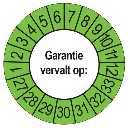 Keuringssticker Garantie vervalt op 2027, buiten groen, Ø 35 mm