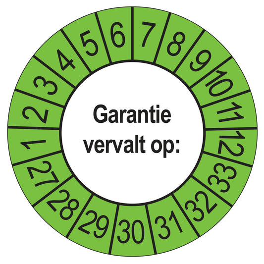 Keuringssticker Garantie vervalt op 2027, buiten groen, Ø 35 mm