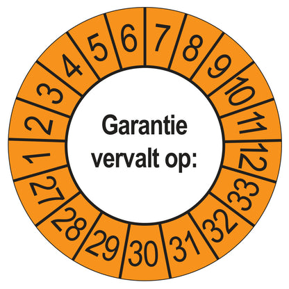 Keuringssticker Garantie vervalt op 2027, buiten oranje, Ø 35 mm