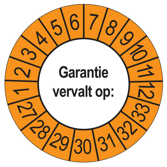 Keuringssticker Garantie vervalt op 2027, buiten oranje, Ø 35 mm