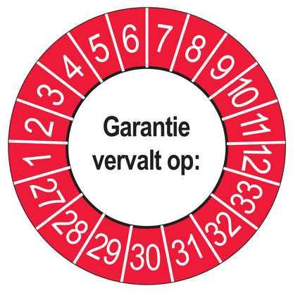 Keuringssticker Garantie vervalt op 2027, buiten rood, Ø 35 mm