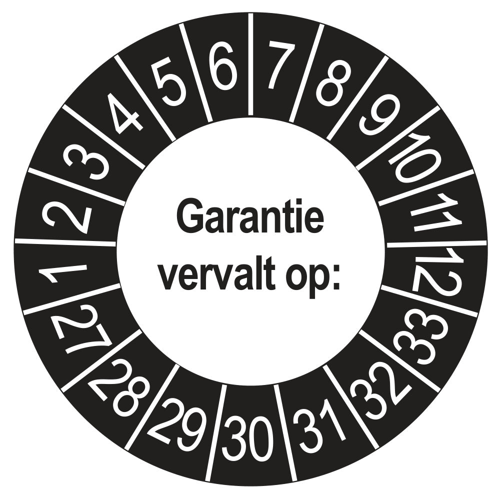 Keuringssticker Garantie vervalt op 2027, buiten zwart, Ø 35 mm