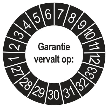 Keuringssticker Garantie vervalt op 2027, buiten zwart, Ø 35 mm