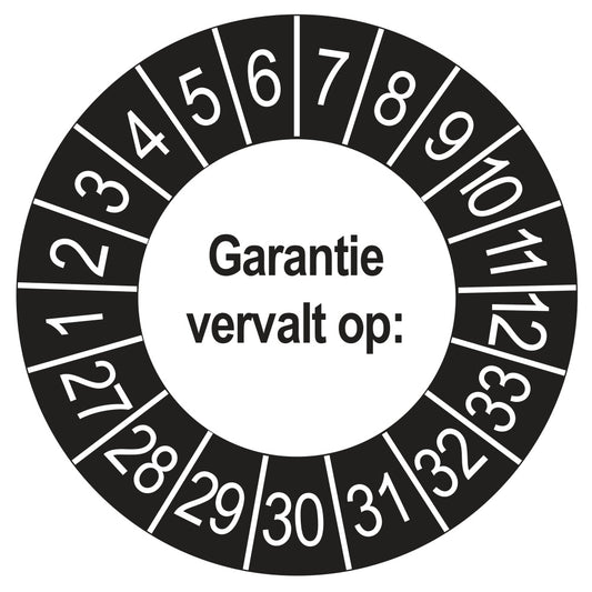 Keuringssticker Garantie vervalt op 2027, buiten zwart, Ø 35 mm