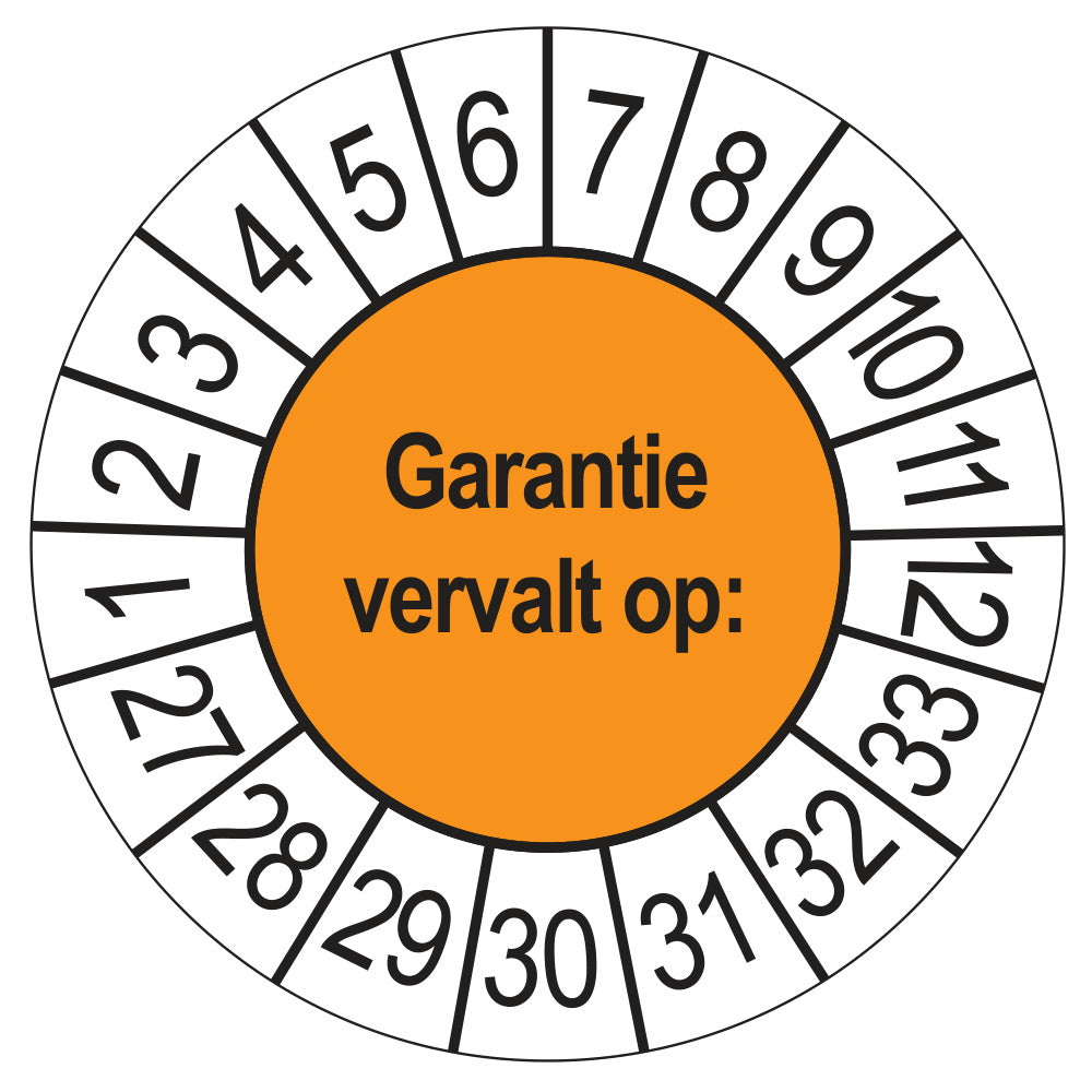 Keuringssticker Garantie vervalt op 2027, oranje, Ø 35 mm
