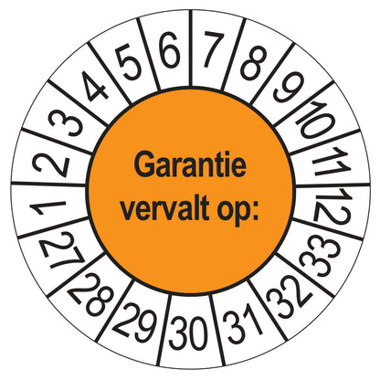 Keuringssticker Garantie vervalt op 2027, oranje, Ø 35 mm