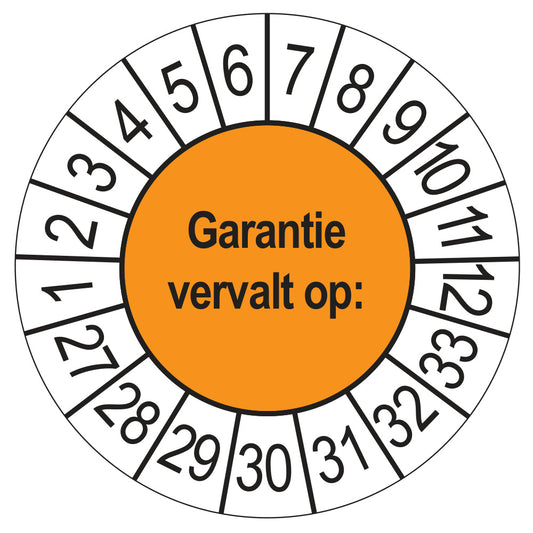 Keuringssticker Garantie vervalt op 2027, oranje, Ø 35 mm