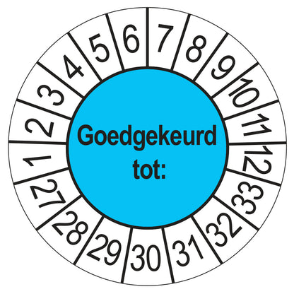 Keuringssticker Goedgekeurd tot, blauw, Ø 35 mm