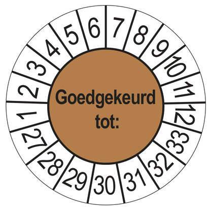 Keuringssticker Goedgekeurd tot, bruin, Ø 35 mm